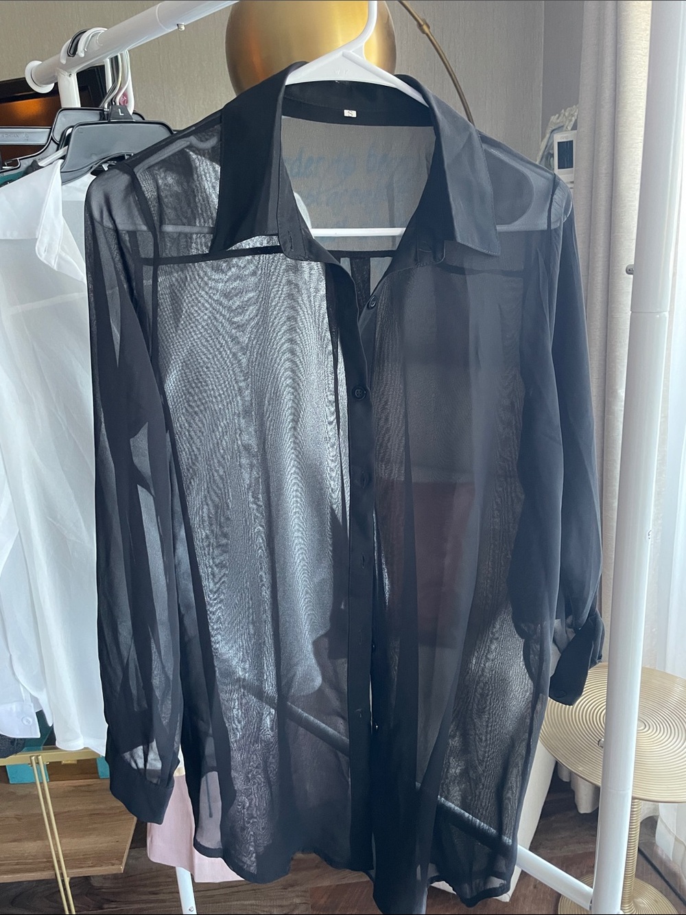 Black Sheer Button-Up Blouse - Picture 4 of 12